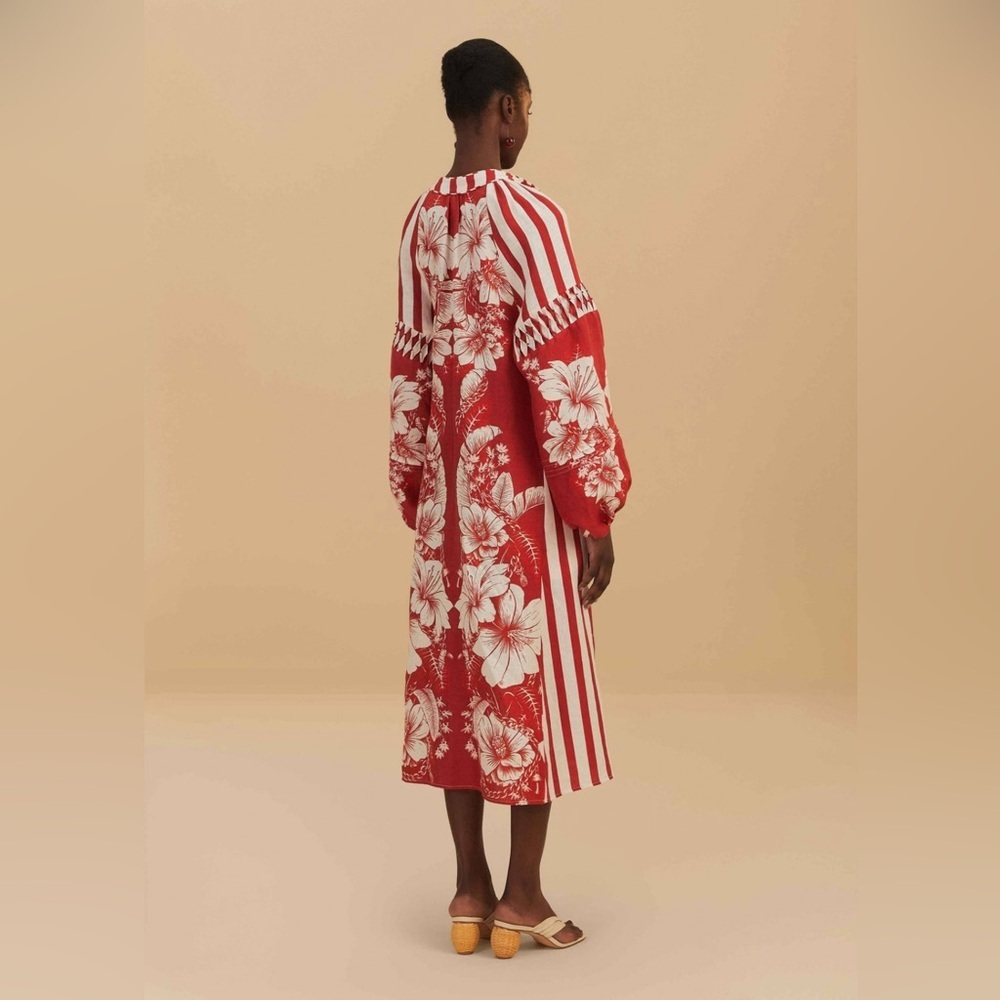 Farm Rio Red Floral Chains Stripes Midi Dress - Picture 3 of 11